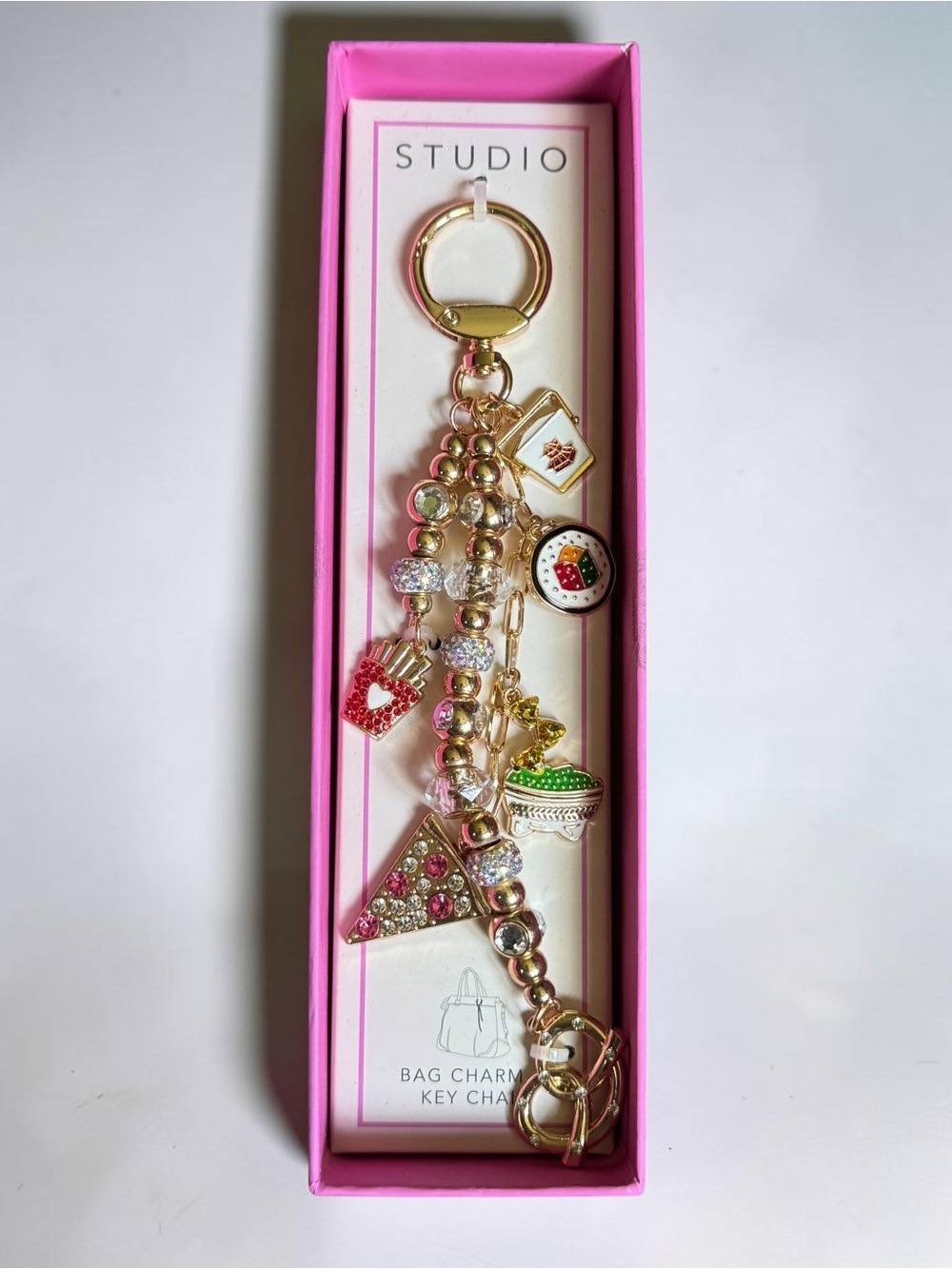 Studio Gold and Pink Playful Food Charm Keychain